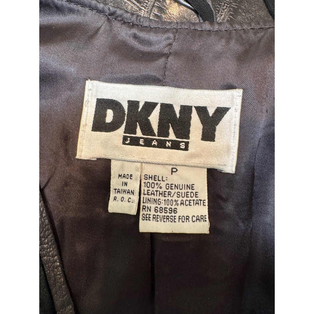 VTG DKNY Black Leather Fringed Studded Vest   Size XS - Picture 4 of 4